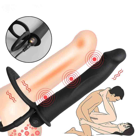 HugMeHoney - Double Penetration Dildo Vibrator Anal Beads Butt Plug With Cock Ring