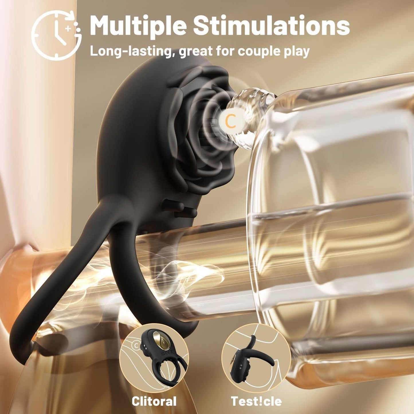 RoseRide - Vibrating Cock Ring Silicone Penis Ring with Rose Clitoral Vibrator for Couple Pleasure