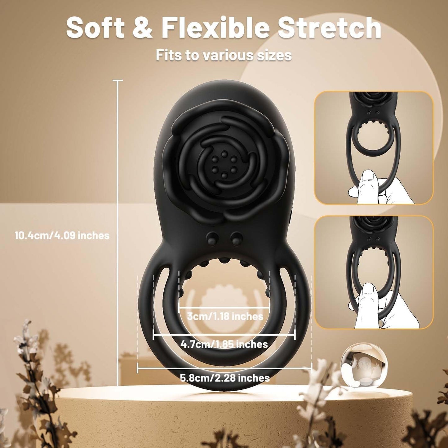 RoseRide - Vibrating Cock Ring Silicone Penis Ring with Rose Clitoral Vibrator for Couple Pleasure