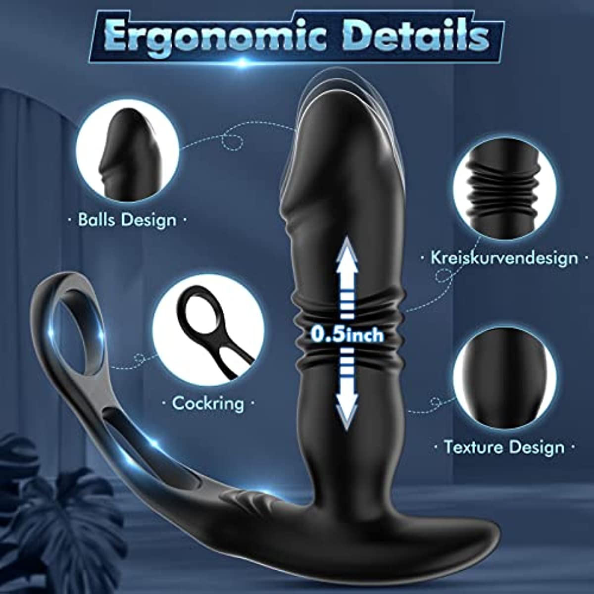 Quirky | Dual Cock Ring Powerful Thrusting & Vibration Butt Plug