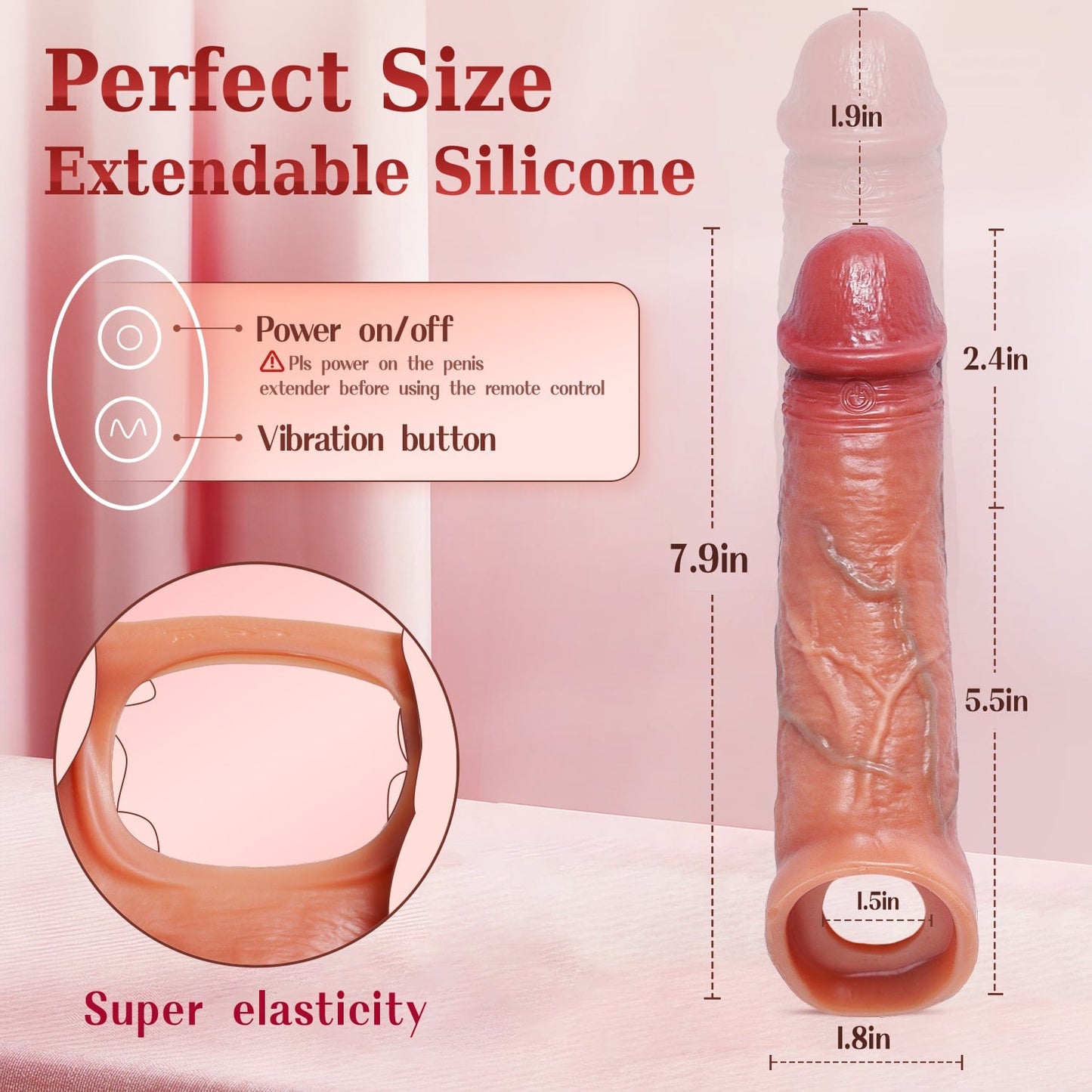 Cheeky | Penis Sleeve Cock Vibrator - 4IN1 Realistic Penis Extender Vibrating Cock Ring to Enlarge Prolong for Men - Couples