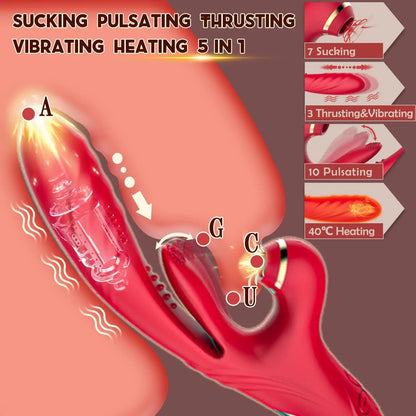 Thrusting Heated Vibrator with Tapping Licking & Clit Sucking