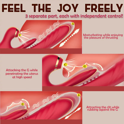 Thrusting Heated Vibrator with Tapping Licking & Clit Sucking