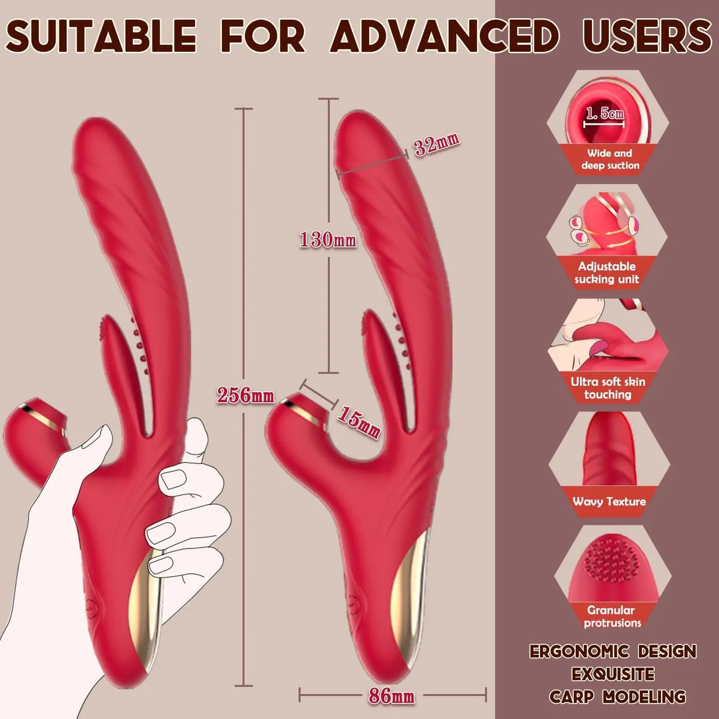 Thrusting Heated Vibrator with Tapping Licking & Clit Sucking