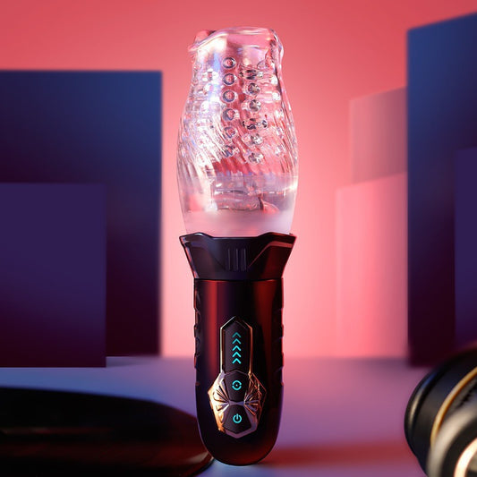 LuxuryBear - Male Rose 5 Rotating 10 Vibrating Transparent Sleeve Male Masturbator