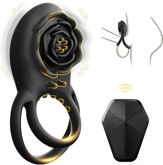 RoseRide - Vibrating Cock Ring Silicone Penis Ring with Rose Clitoral Vibrator for Couple Pleasure