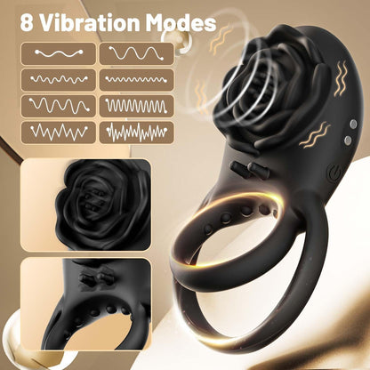 RoseRide - Vibrating Cock Ring Silicone Penis Ring with Rose Clitoral Vibrator for Couple Pleasure