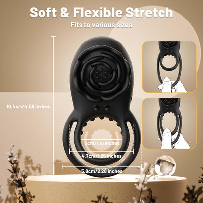 RoseRide - Vibrating Cock Ring Silicone Penis Ring with Rose Clitoral Vibrator for Couple Pleasure