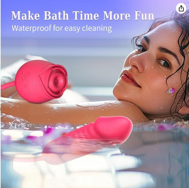 SwanLove - Rose Toy with Thrusting G Spot Vibrator, 10 Suction Modes & Double-Ended Design