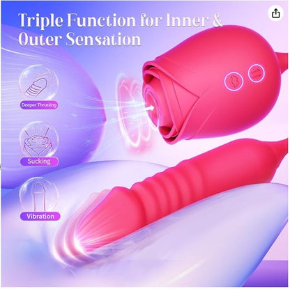 SwanLove - Rose Toy with Thrusting G Spot Vibrator, 10 Suction Modes & Double-Ended Design