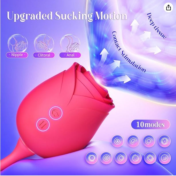 SwanLove - Rose Toy with Thrusting G Spot Vibrator, 10 Suction Modes & Double-Ended Design