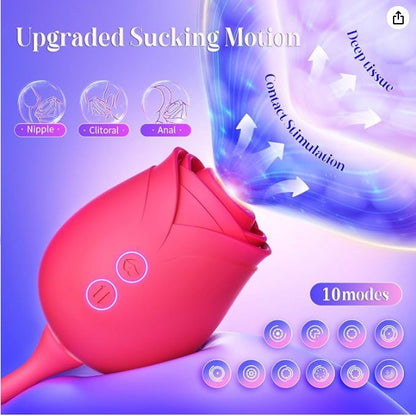 SwanLove - Rose Toy with Thrusting G Spot Vibrator, 10 Suction Modes & Double-Ended Design
