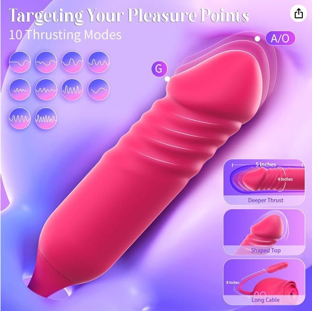 SwanLove - Rose Toy with Thrusting G Spot Vibrator, 10 Suction Modes & Double-Ended Design