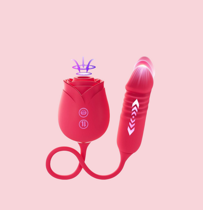 SwanLove - Rose Toy with Thrusting G Spot Vibrator, 10 Suction Modes & Double-Ended Design