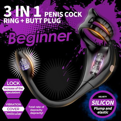 Racy - 3 in 1 Penis Cock Ring with Multi Stimulations Butt Plug