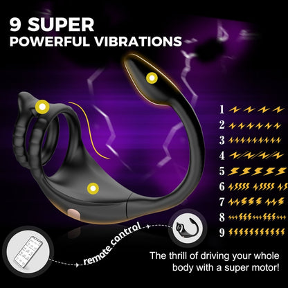 Racy - 3 in 1 Penis Cock Ring with Multi Stimulations Butt Plug