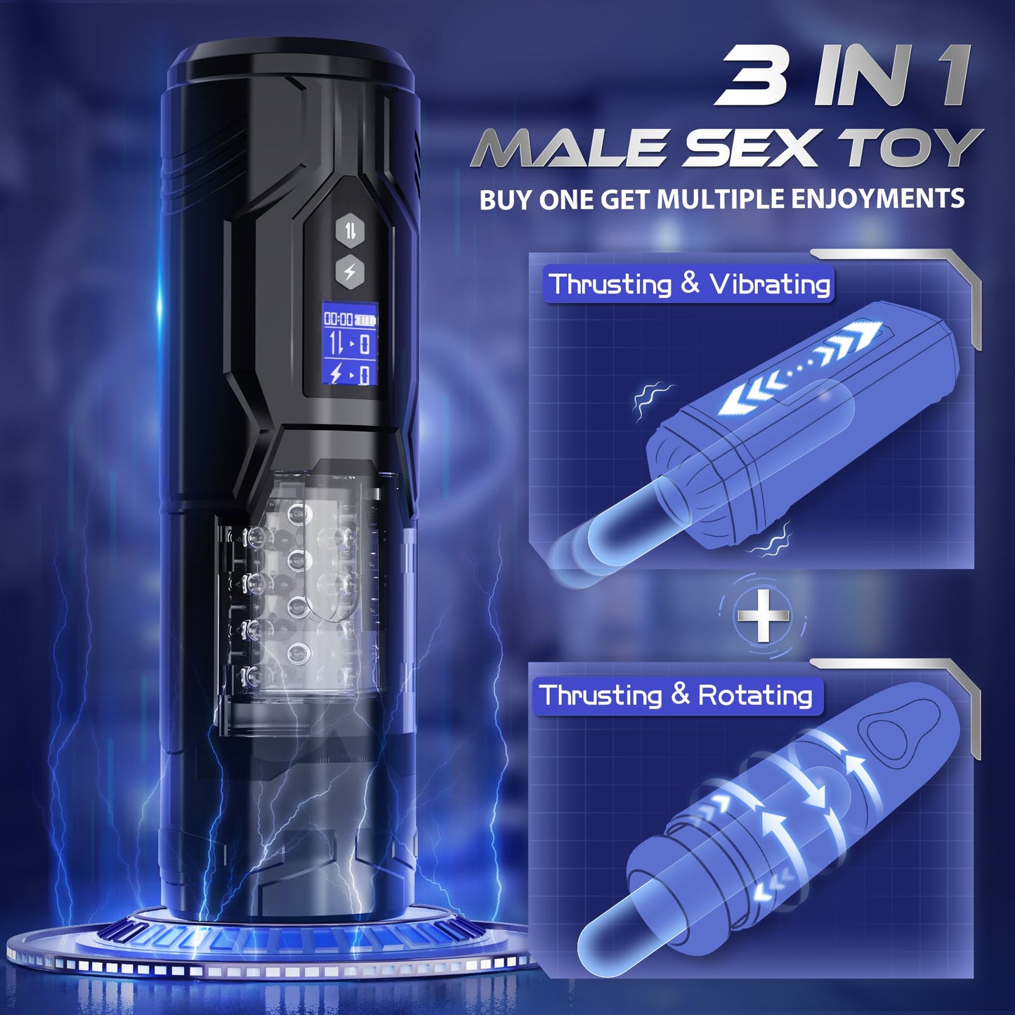 Zippy | 3 in 1 Thrusting and Rotating vibrating Male Masturbator Toy